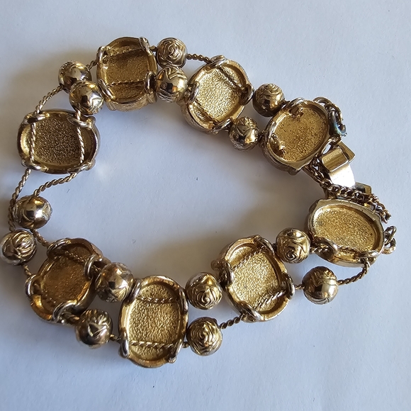 Vintage Scarab Bracelet Egyptian Revival Slide Charms gold tone Victorian - Picture 10 of 13